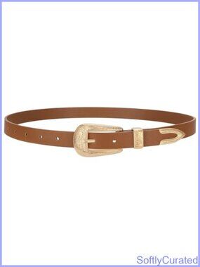 Skinny Vegan Leather Western Belt Carved Buckle 0.8" Adjustable